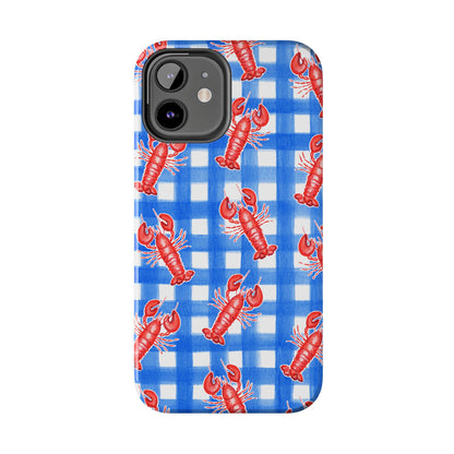 Blue Gingham Red Lobster Watercolor Patterned Phone Case | Various Models