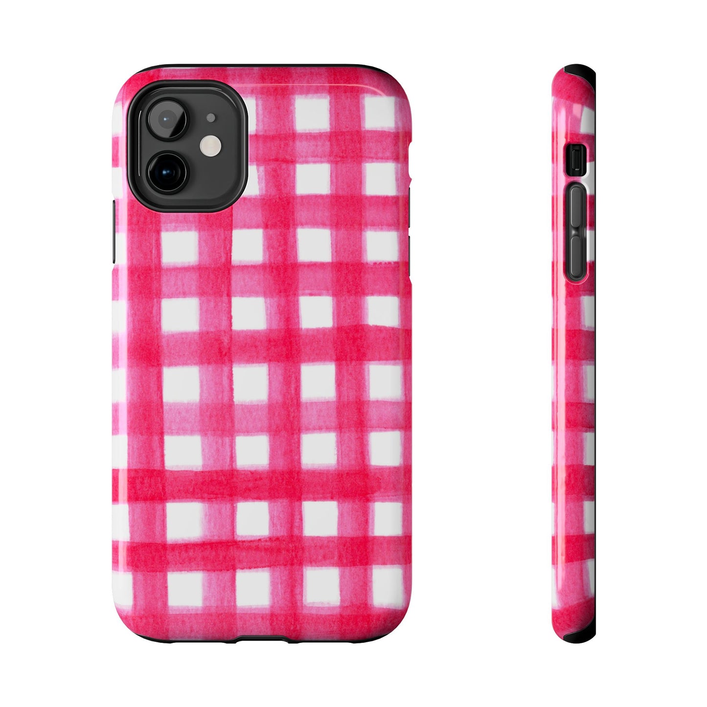 Hot Pink Gingham Watercolor Preppy Tough Phone Case | Various models iPhone 11