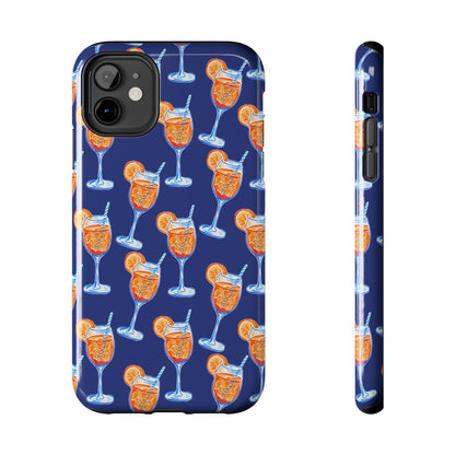 Orange & Blue Aperol Spritz Watercolor Pattern Navy Tough Case | Various Models iPhone 11