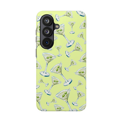 Watercolor Blue and Green Martinis Tossed Illustrated Pattern Yellow Tough Phone Case | Various Models