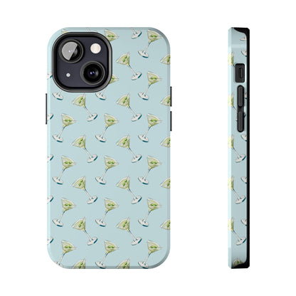 Blue Mini Martini Watercolor Illustrated Tossed Pattern Tough Phone Case | Various Models Available iPhone 13 Mini