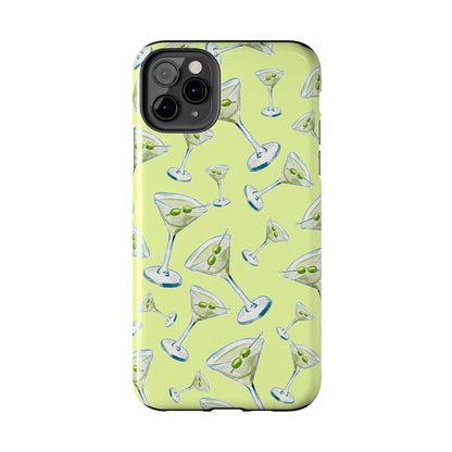 Watercolor Blue and Green Martinis Tossed Illustrated Pattern Yellow Tough Phone Case | Various Models