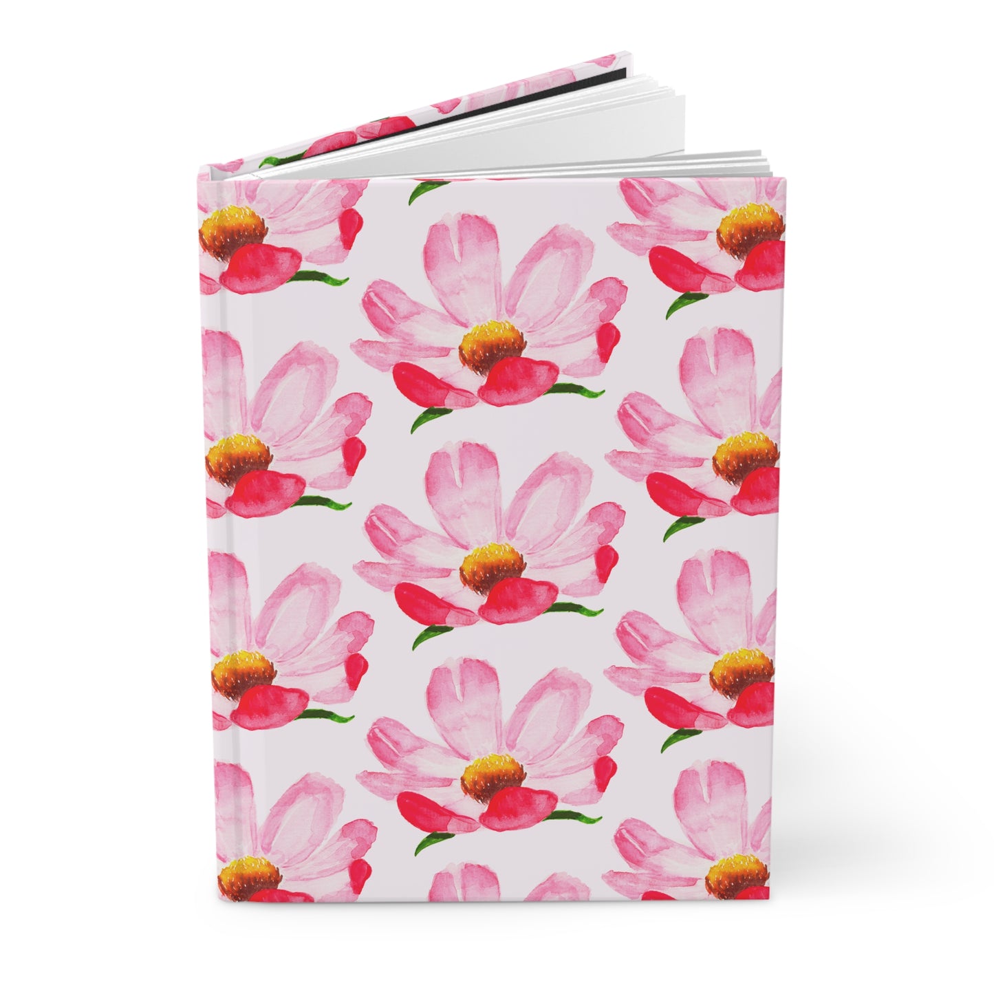 Coral Pink Peony Watercolor Illustrated Light Pink Hardcover Lined Journal Matte 8"x 5.75"