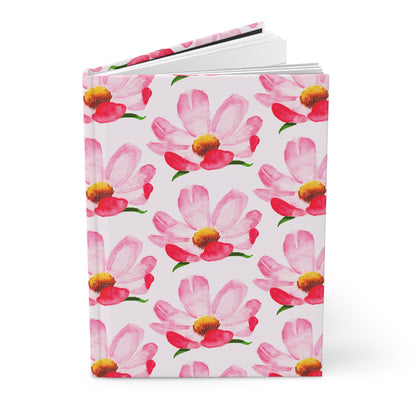 Coral Pink Peony Watercolor Illustrated Light Pink Hardcover Lined Journal Matte 8"x 5.75"