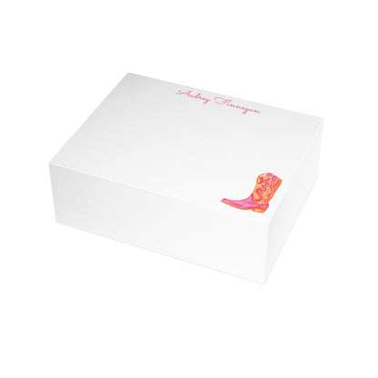 Stationery | Hot Pink & Orange Coastal Cowgirl Watercolor Cowboy Boot Personalized Postcard Bundle Set with Envelopes | Preppy Cute Gift