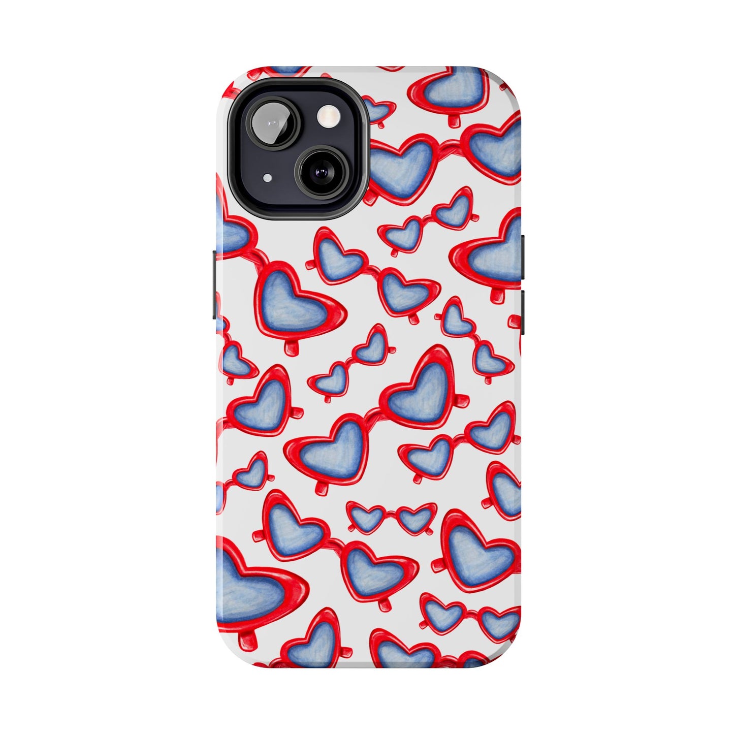 Red, White, & Blue Heart Shaped Watercolor Sunglasses Tossed Pattern Tough Phone Cases