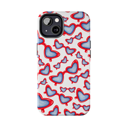 Red, White, & Blue Heart Shaped Watercolor Sunglasses Tossed Pattern Tough Phone Cases