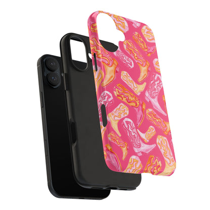 Tossed Hot Pink & Orange Watercolor Cowboy Boots Hot Pink Tough Phone Cases | Various Models