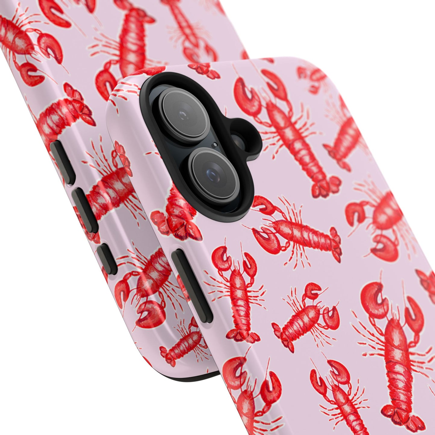 Red Lobster Watercolor Illustrated Tossed Pattern Light Pink Coastal Nautical Tough Phone Case | Various Models