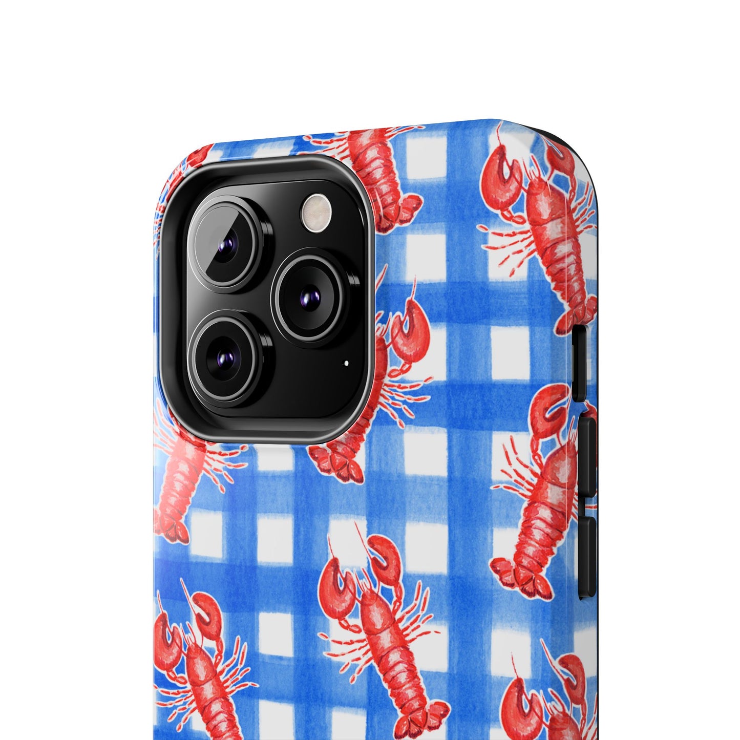 Blue Gingham Red Lobster Watercolor Patterned Phone Case | Various Models