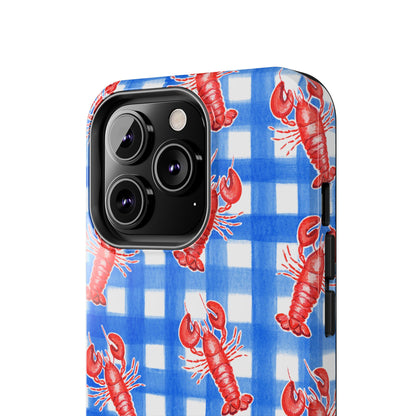 Blue Gingham Red Lobster Watercolor Patterned Phone Case | Various Models