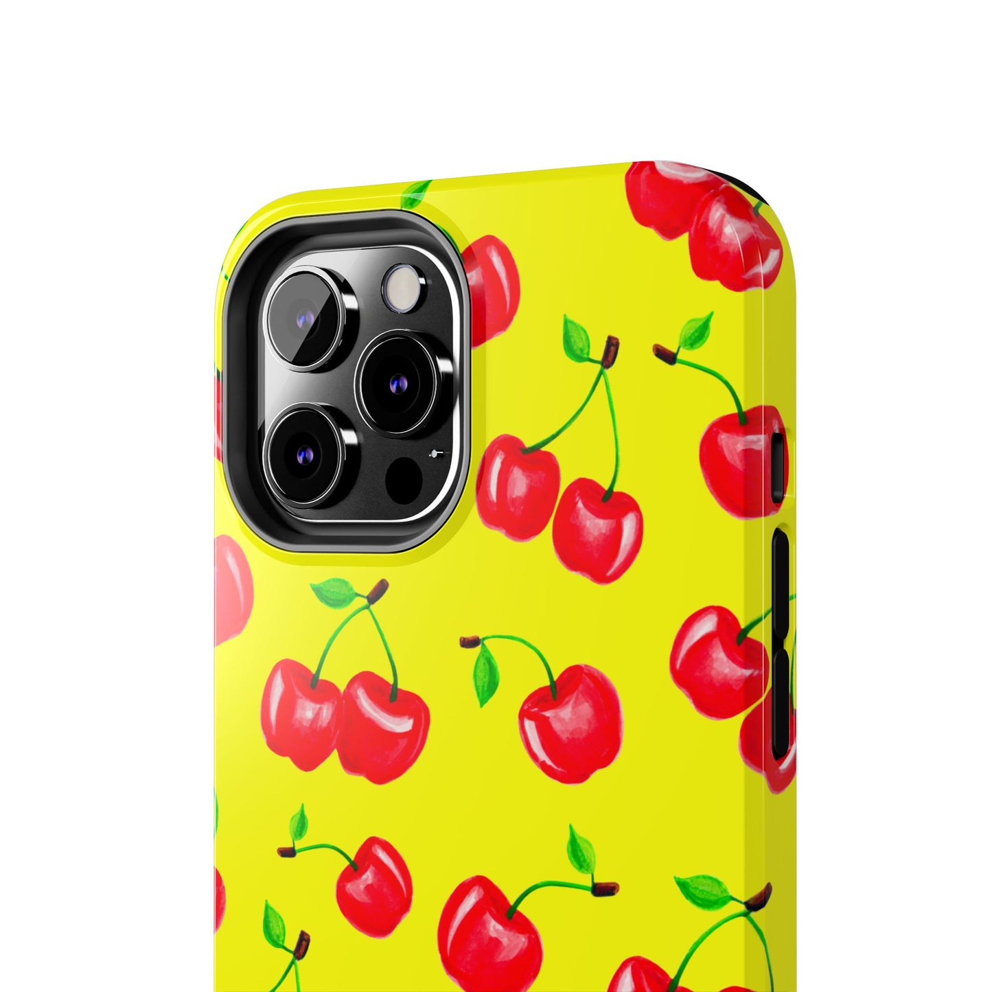 Tossed Red Watercolor Cherries Illustrated Pattern Bright Yellow Tough Phone Case | Various Models