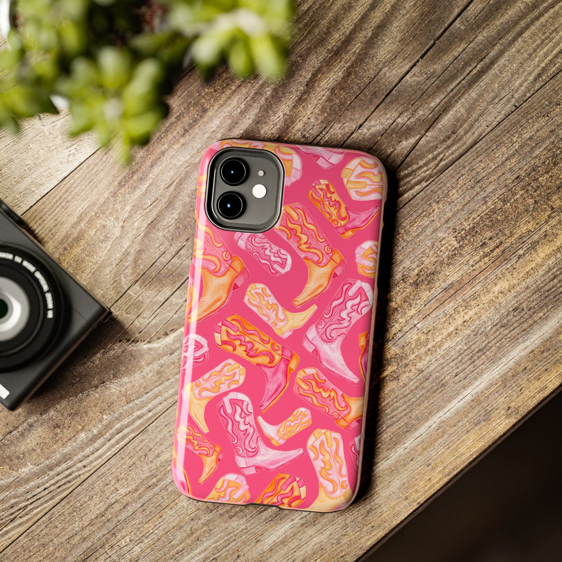 Tossed Hot Pink & Orange Watercolor Cowboy Boots Hot Pink Tough Phone Cases | Various Models