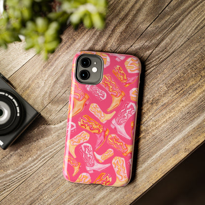 Tossed Hot Pink & Orange Watercolor Cowboy Boots Hot Pink Tough Phone Cases | Various Models