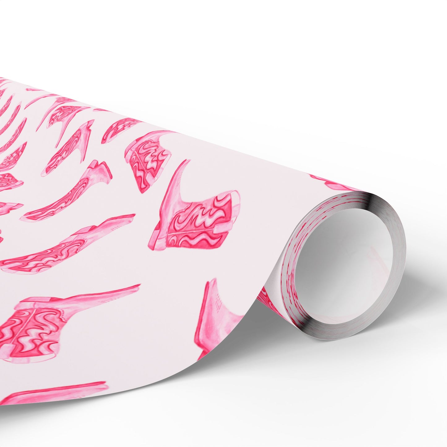 Gift Wrap | Watercolor Hot Pink Cowboy Boots Tossed Pattern | Matte or Glossy