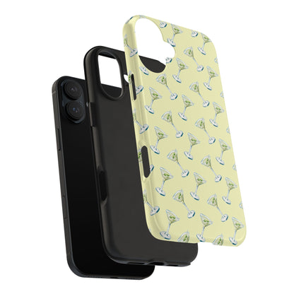 Yellow Mini Martini Watercolor Illustrated Tossed Pattern Tough Phone Case | Various Models Available