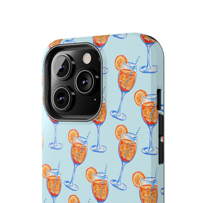 Orange & Blue Aperol Spritz Watercolor Pattern Turquoise Phone Case | Various Models