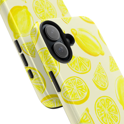 Bright Yellow Lemons Watercolor Illustrated Tossed Pattern Pale Yellow Tough Phone Case | Various Models