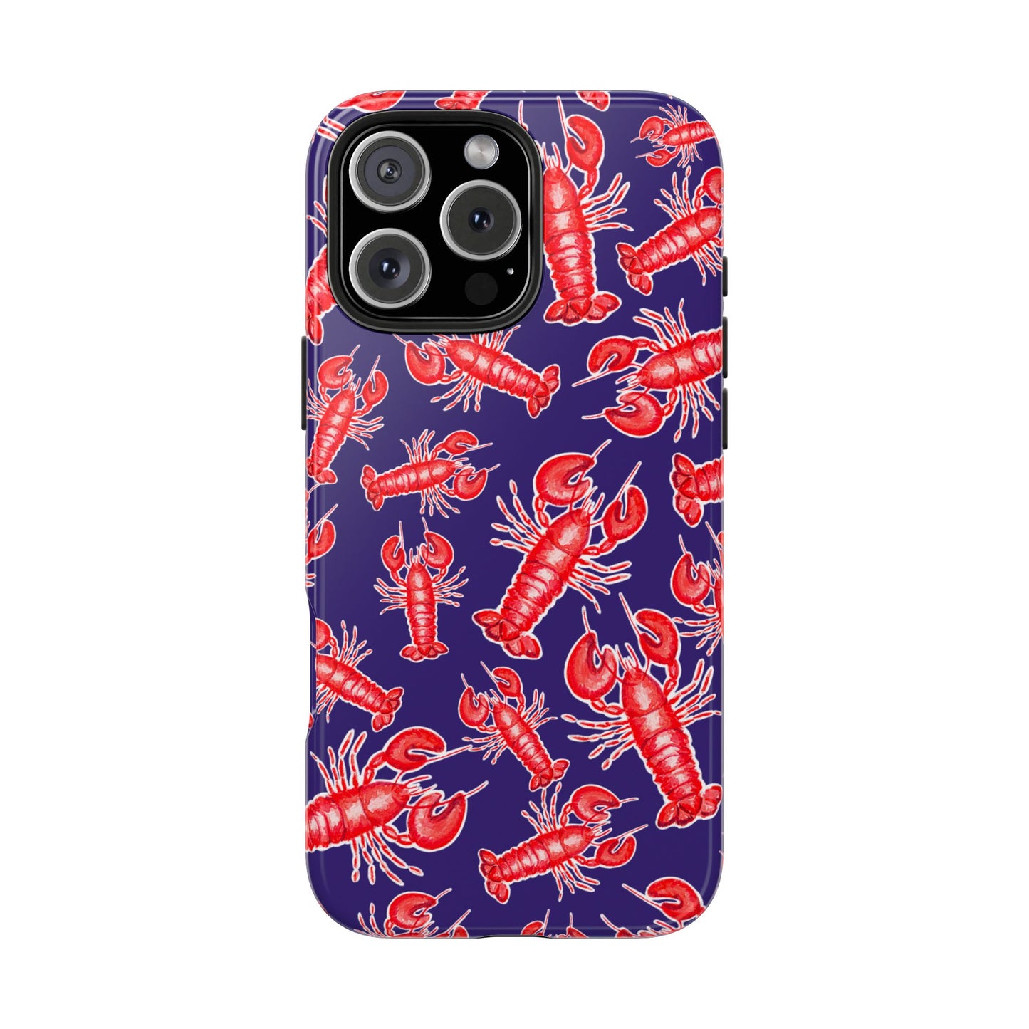 Red Lobster Watercolor Illustrated Tossed Pattern Navy Coastal Nautical Tough Phone Case | Various Models