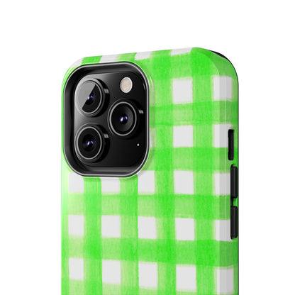 Lime Green Gingham Watercolor Illustrated Tough Phone Case | Various Models Available
