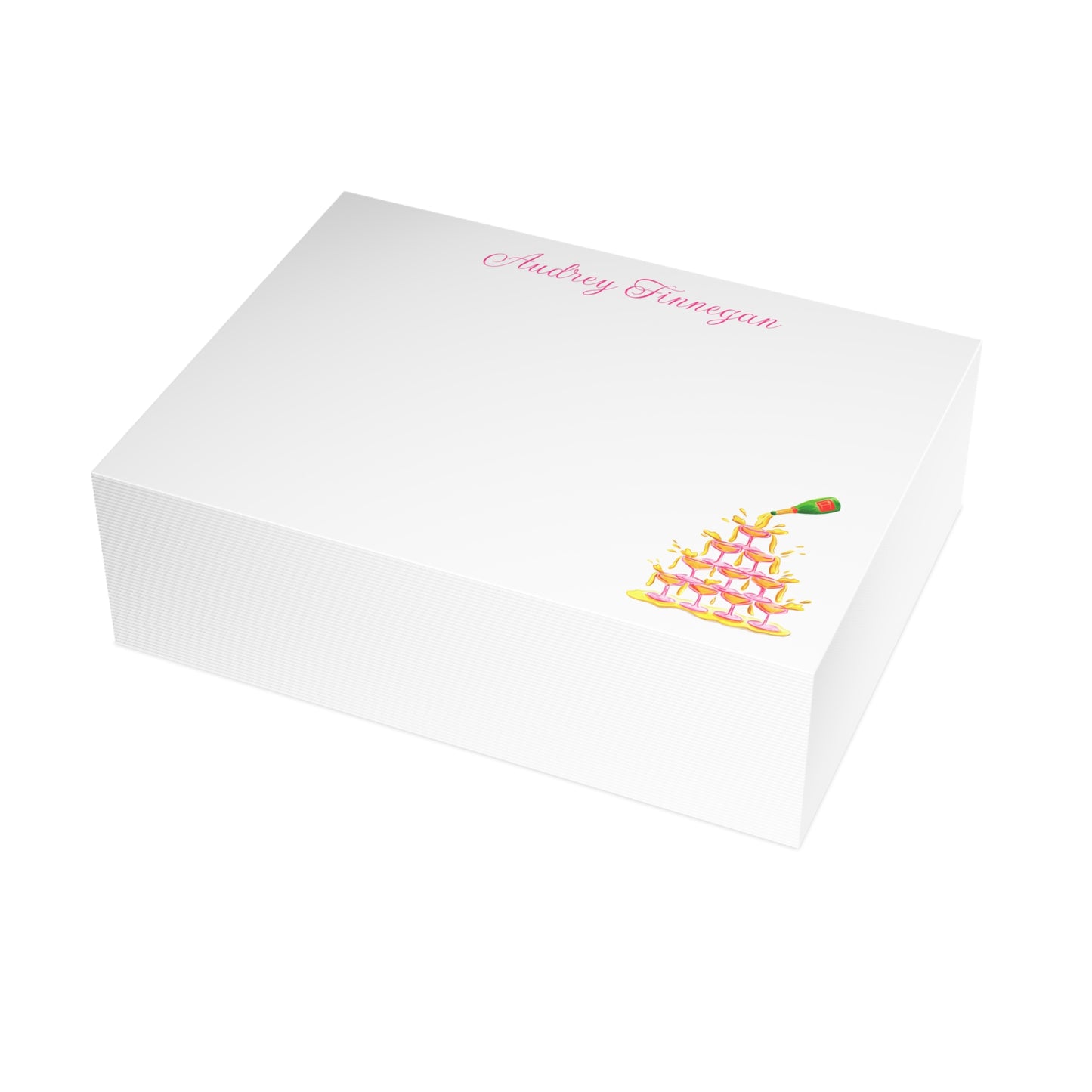 Stationery | Personalized Custom Pink Champagne Coupe Tower Watercolor Set | Flat Cards with Envelopes |Thank You Bridal Shower Bachelorette