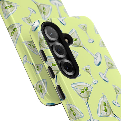 Watercolor Blue and Green Martinis Tossed Illustrated Pattern Yellow Tough Phone Case | Various Models