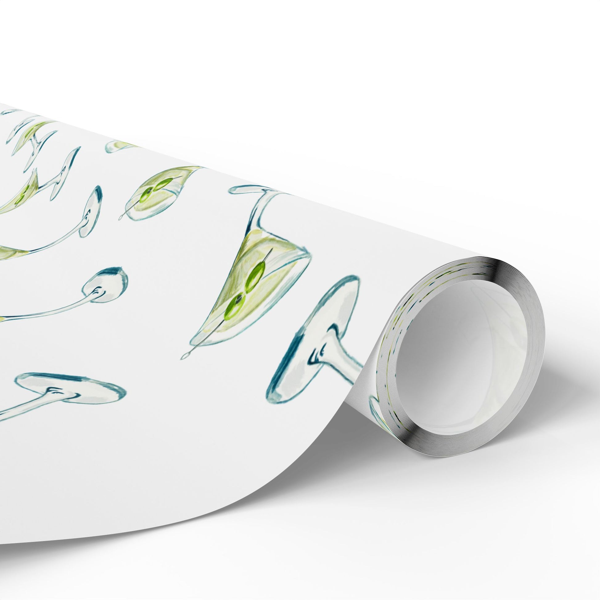 Gift Wrap | Martini Watercolor Illustrated Tossed Pattern | Matte or Glossy