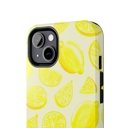 Bright Yellow Lemons Watercolor Illustrated Tossed Pattern Pale Yellow Tough Phone Case | Various Models