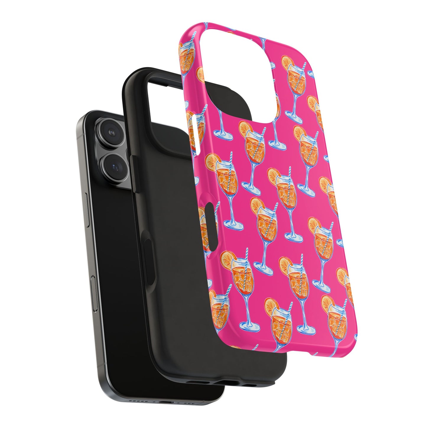 Orange & Blue Aperol Spritz Watercolor Pattern Hot Pink Phone Case | Various Models