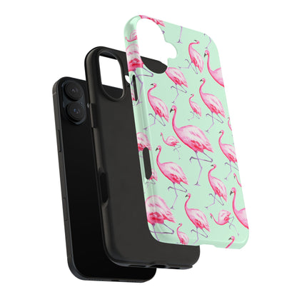 Pink Flamingos Watercolor Illustrated Tossed Pattern Green Phone Case | Various Models