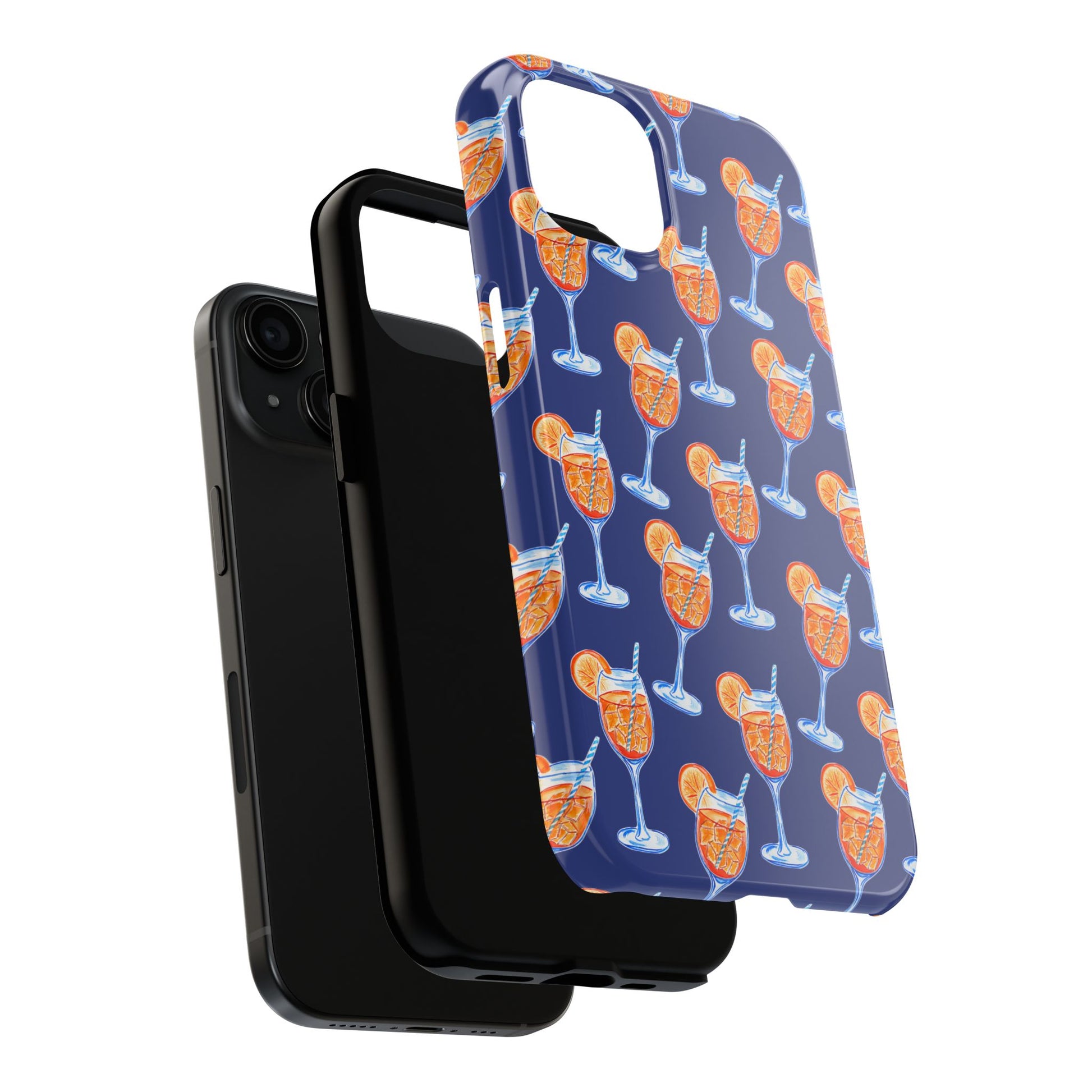 Orange & Blue Aperol Spritz Watercolor Pattern Navy Tough Case | Various Models