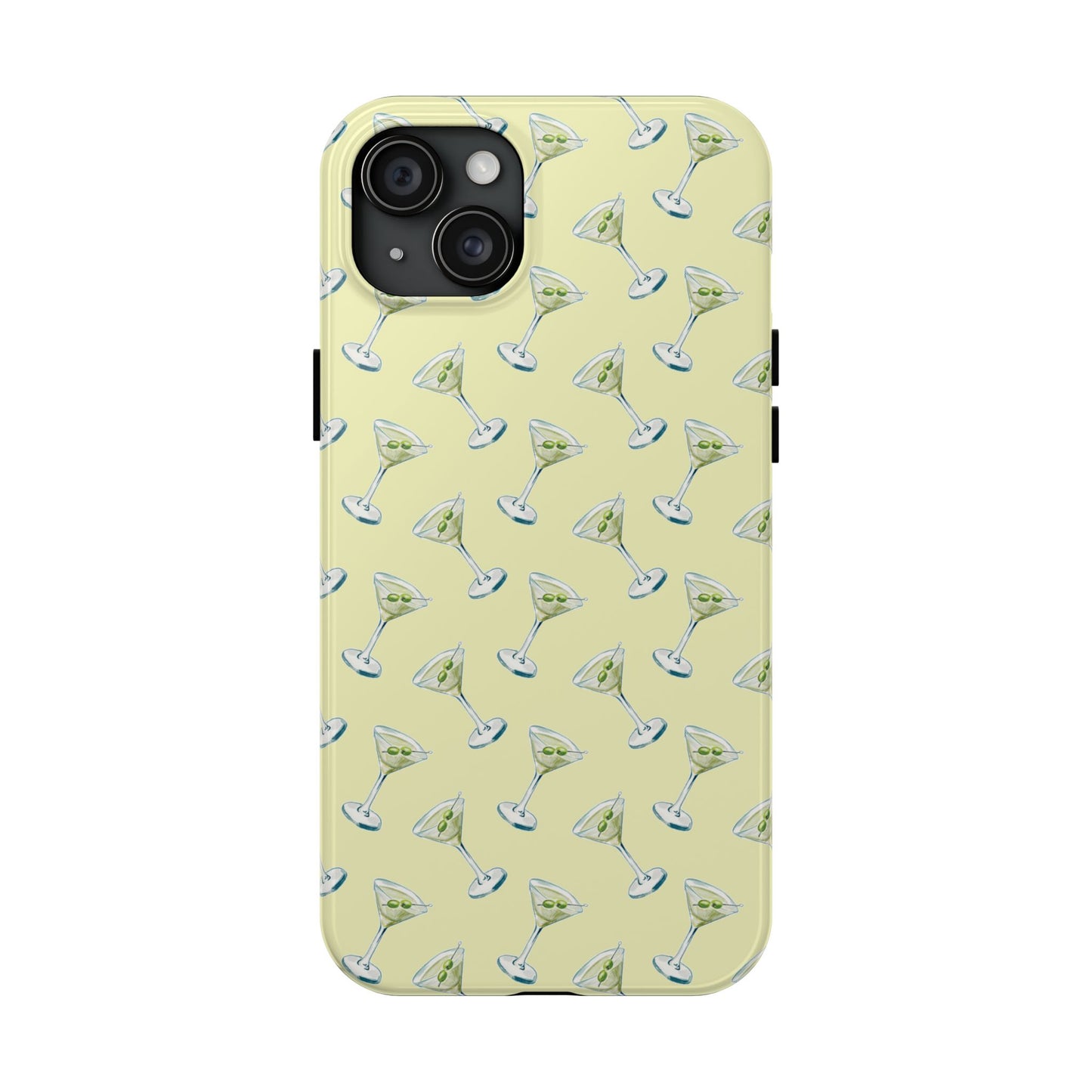 Yellow Mini Martini Watercolor Illustrated Tossed Pattern Tough Phone Case | Various Models Available iPhone 15 Plus