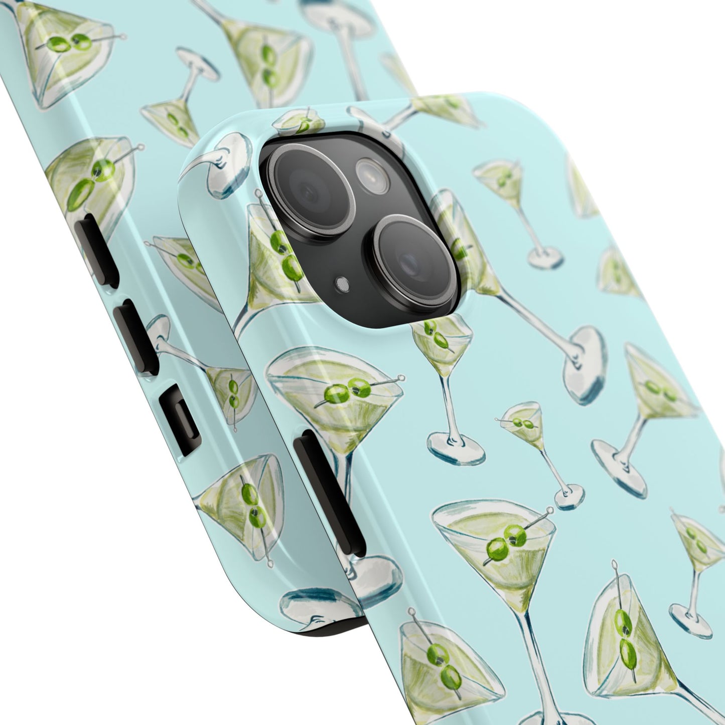 Watercolor Blue and Green Martinis Tossed Illustrated Pattern Turquoise Blue Tough Phone Case | Various Models