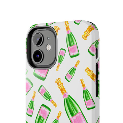 Copy of Tossed Pink and Green Watercolor Illustrated Champagne Bottles Pattern Tough Phone Case | Various Models