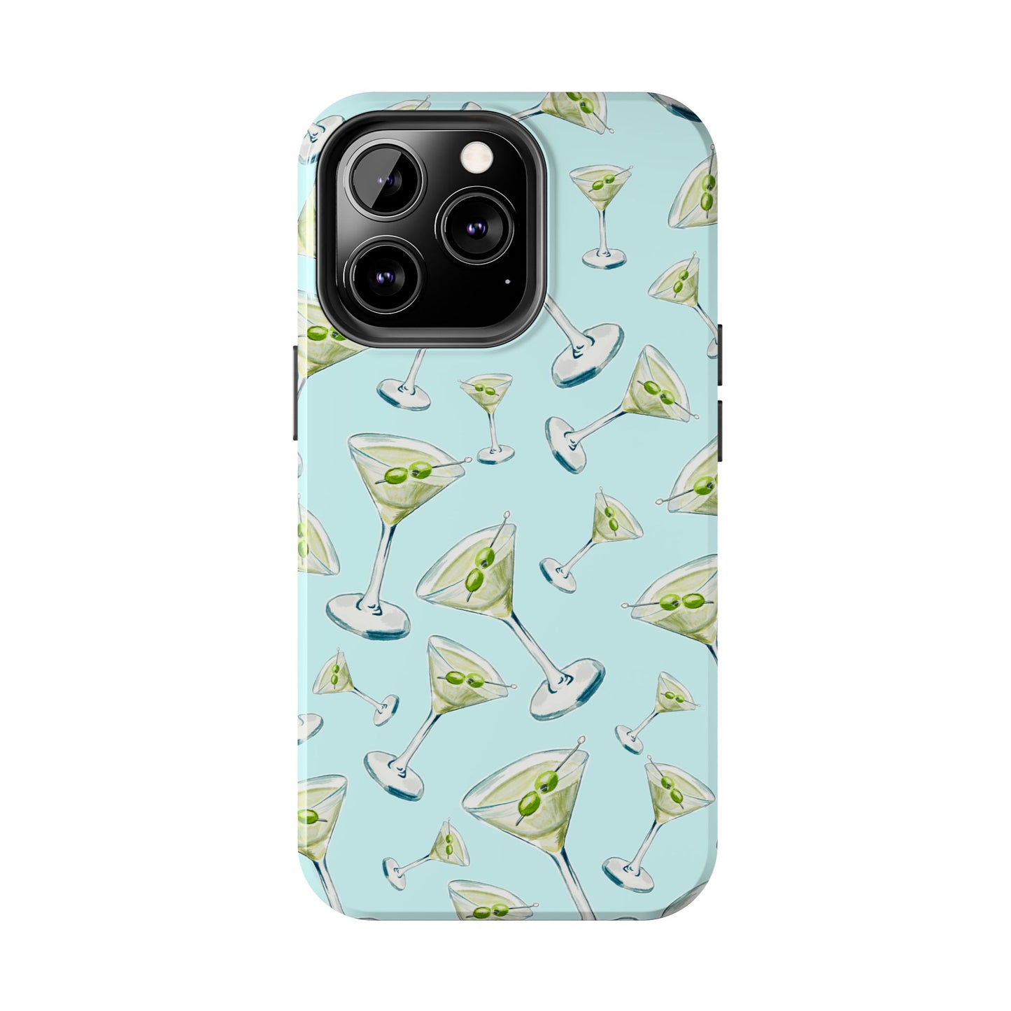 Watercolor Blue and Green Martinis Tossed Illustrated Pattern Turquoise Blue Tough Phone Case | Various Models