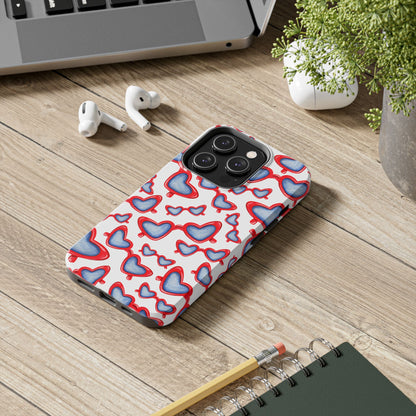 Red, White, & Blue Heart Shaped Watercolor Sunglasses Tossed Pattern Tough Phone Cases