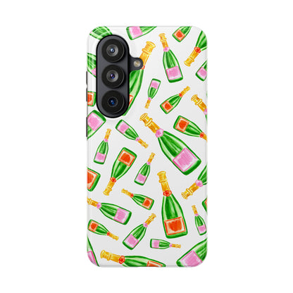 Tossed Pink and Green & Orange and Green Watercolor Illustrated Champagne Bottles Pattern Tough Phone Case | Various Models