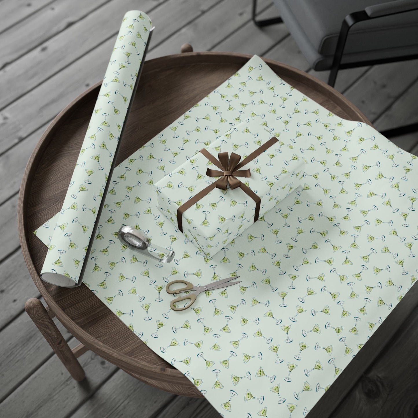 Gift Wrap | Mini Mint Green Watercolor Martini Tossed Pattern | Matte or Glossy | Festive Birthday Bachelorette Cocktail Gift Wrap