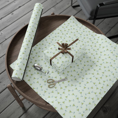 Gift Wrap | Mini Mint Green Watercolor Martini Tossed Pattern | Matte or Glossy | Festive Birthday Bachelorette Cocktail Gift Wrap