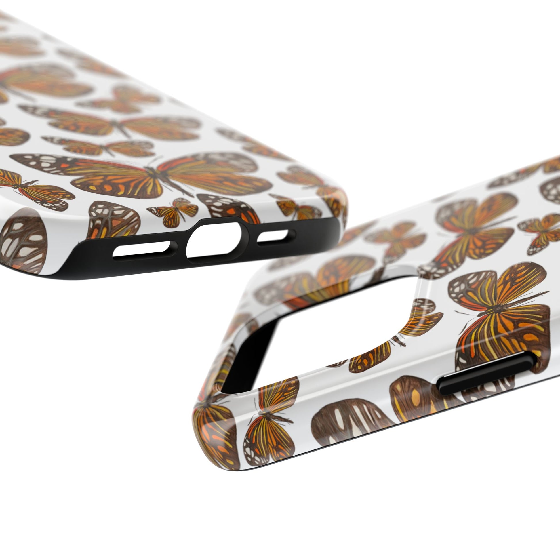 Black & Orange Butterfly Watercolor Illustrated Tossed Pattern Tough Phone Case | Various Models