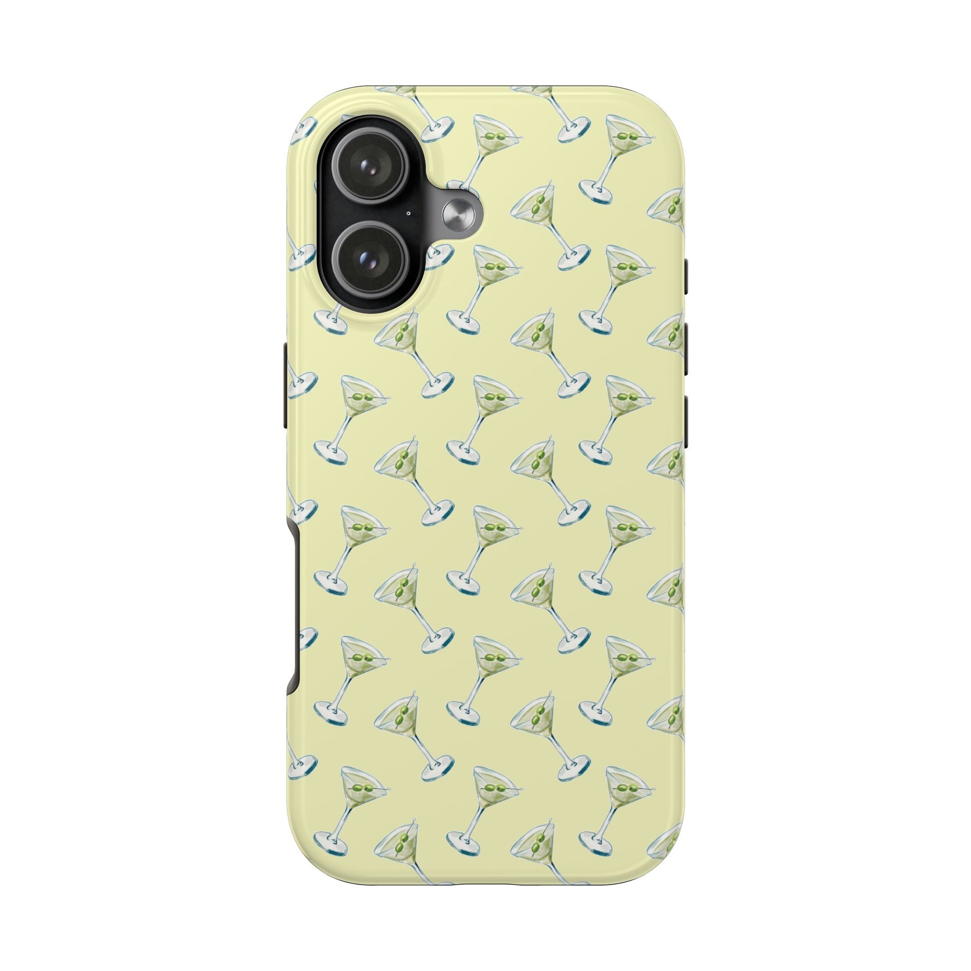 Yellow Mini Martini Watercolor Illustrated Tossed Pattern Tough Phone Case | Various Models Available iPhone 17