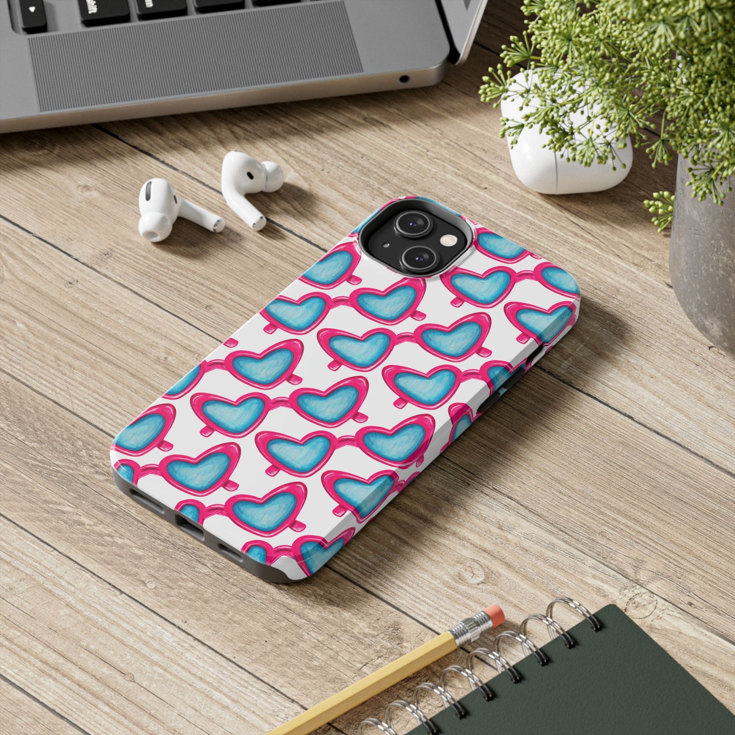Pink Heart Shaped Sunglasses Watercolor Illustrated Tough Phone Case | Various Models