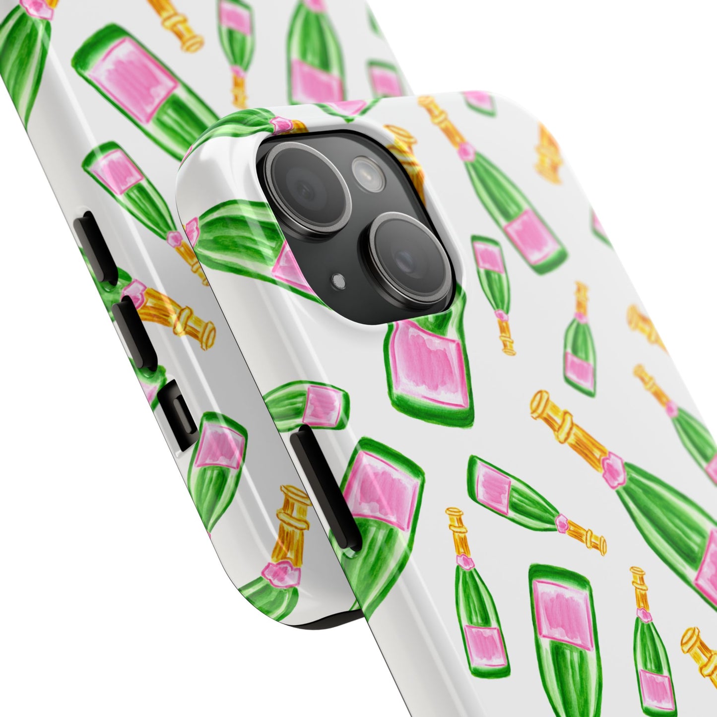 Copy of Tossed Pink and Green Watercolor Illustrated Champagne Bottles Pattern Tough Phone Case | Various Models