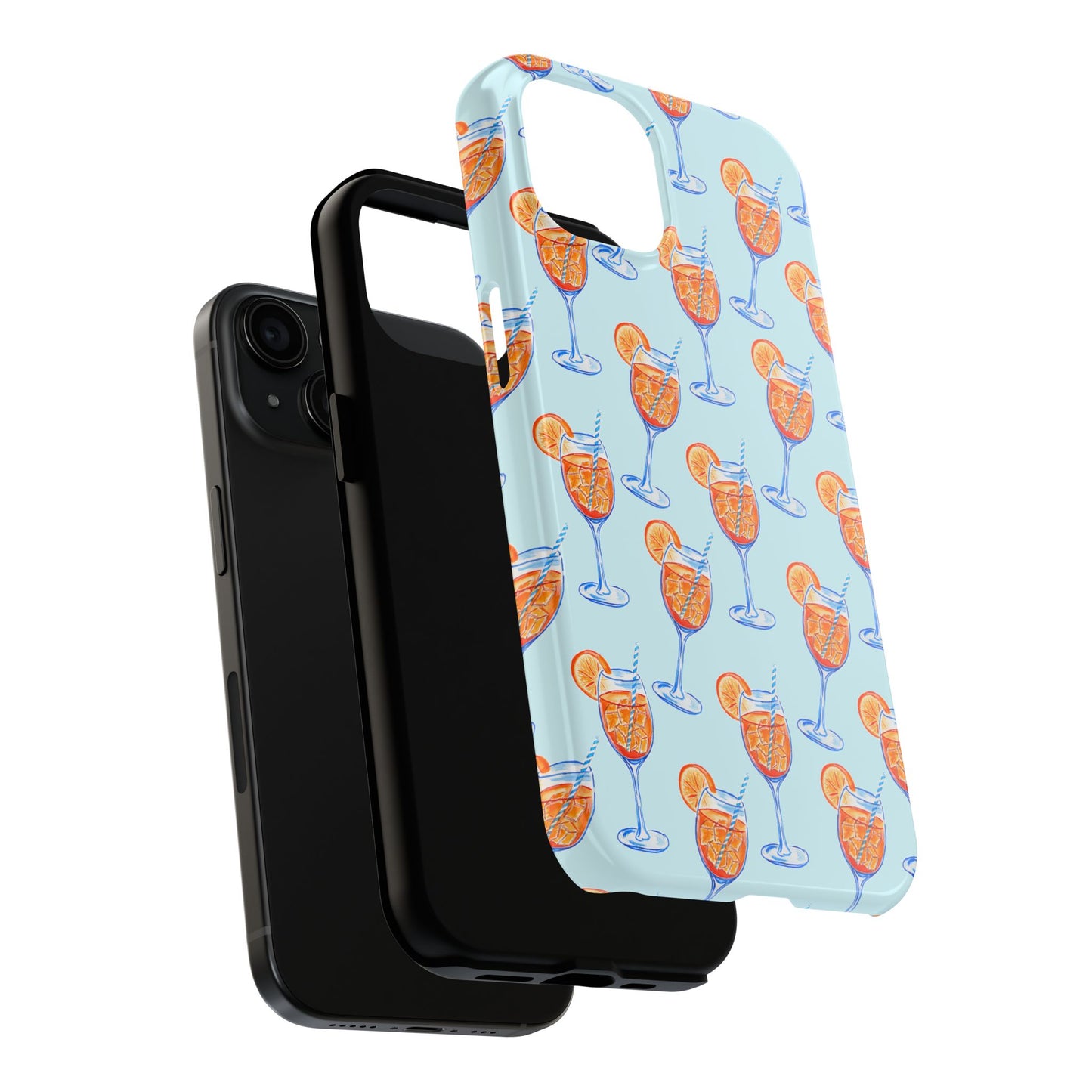 Orange & Blue Aperol Spritz Watercolor Pattern Turquoise Phone Case | Various Models