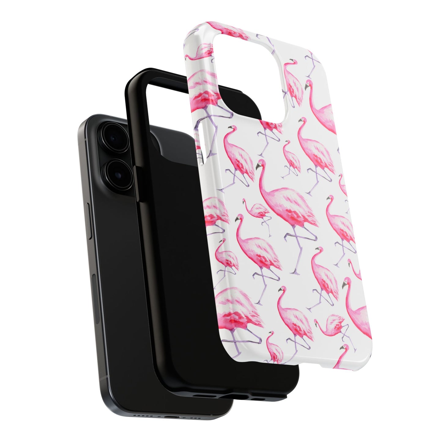 Hot Pink Flamingos Watercolor Illustrated Tossed Pattern Phone Case | Various Models