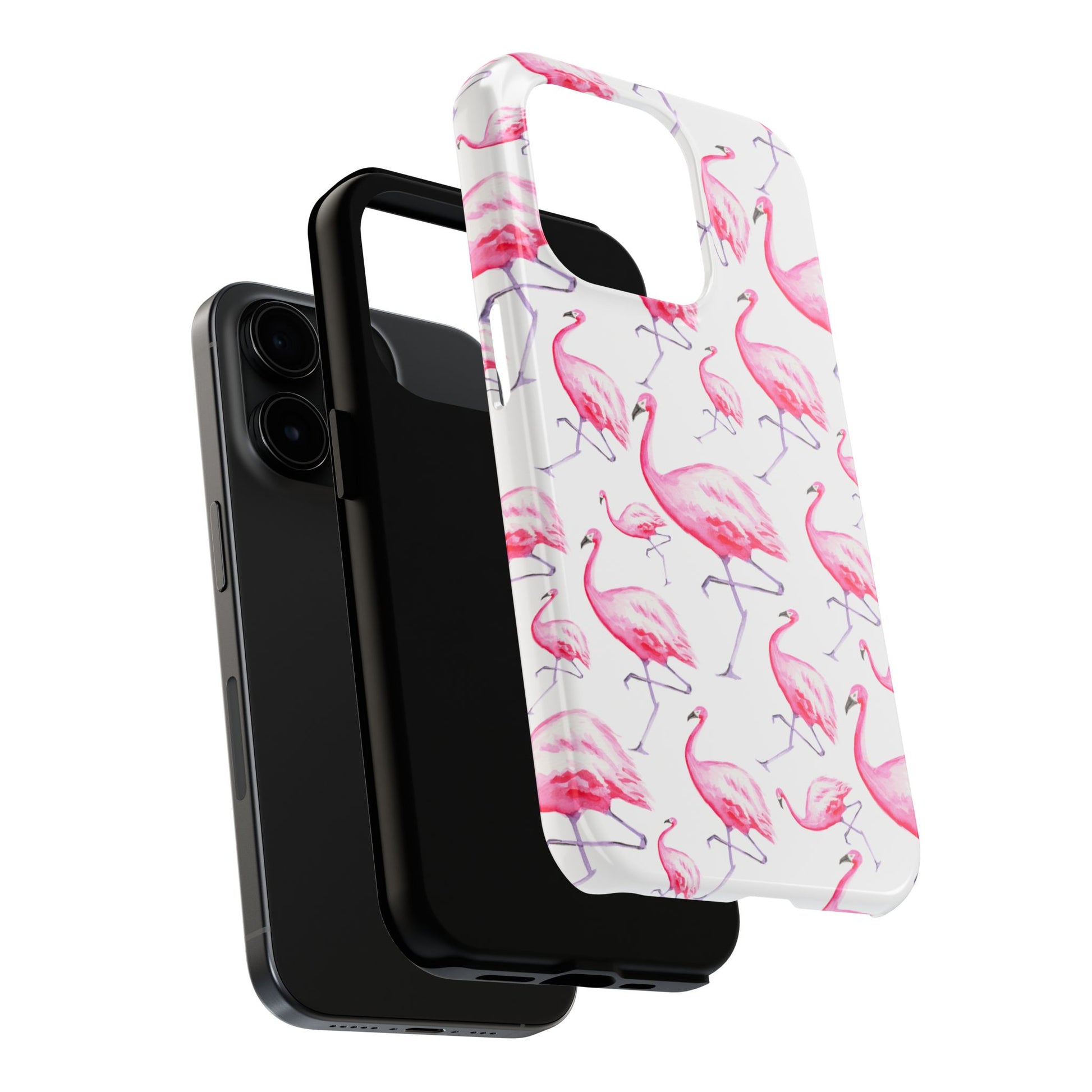 Hot Pink Flamingos Watercolor Illustrated Tossed Pattern Phone Case | Various Models