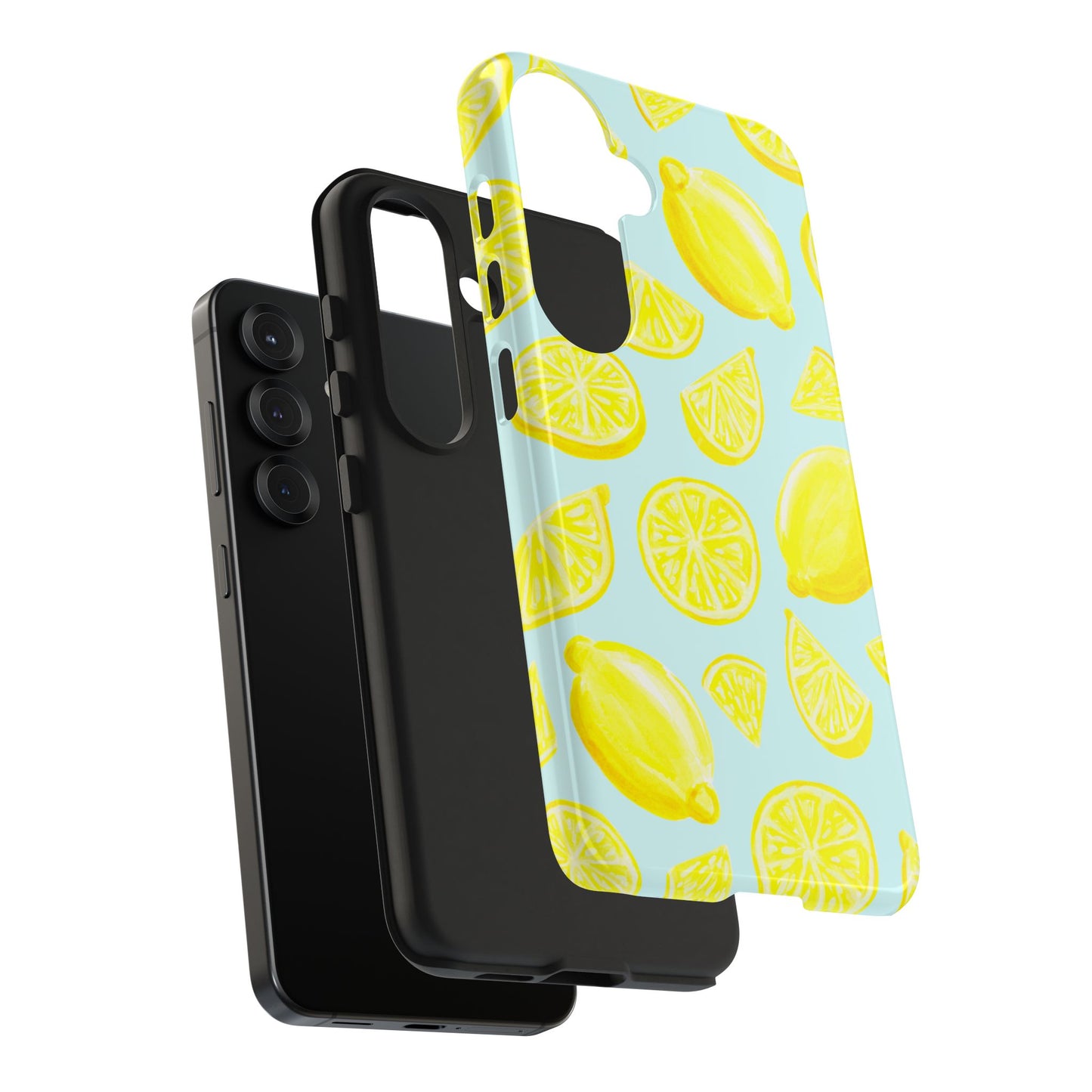 Bright Yellow Lemons Watercolor Illustrated Tossed Pattern Light Blue Tough Phone Case | Various Models