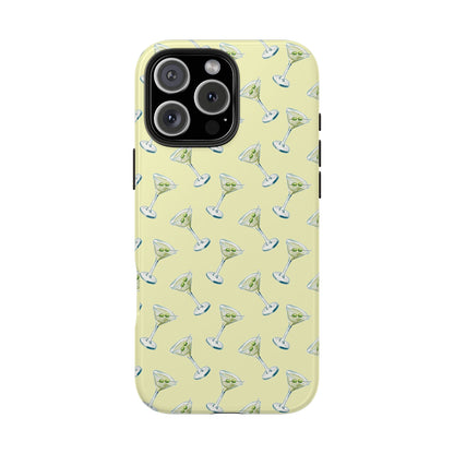 Yellow Mini Martini Watercolor Illustrated Tossed Pattern Tough Phone Case | Various Models Available iPhone 16 Pro Max
