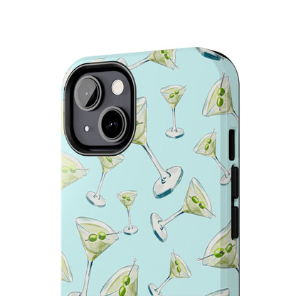 Watercolor Blue and Green Martinis Tossed Illustrated Pattern Turquoise Blue Tough Phone Case | Various Models