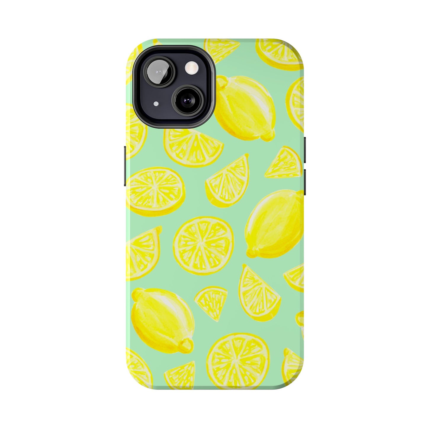 Bright Yellow Lemons Watercolor Illustrated Tossed Pattern Mint Green Tough Phone Case | Various Models